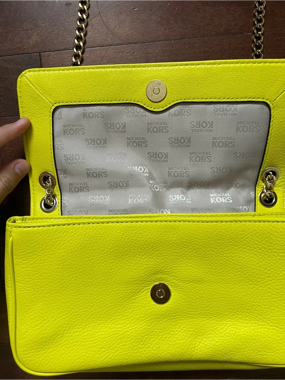 Michael Kors Neon Yellow Leather Chain Shoulder Bag